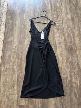 H&M Black Wrap Midi Dress with Side Tie
